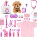 Meland Toy Doctor Kit for Girls, Pretend Play Toy Doctor Set with Dog , Carrying Bag, Stethoscope & Dress Up Costume Gift for Kids Toddlers Ages 3 4 5 6 Year Old for Role Play