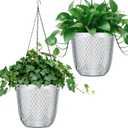 QCQHDU Hanging Planters for Indoor Plants, 2-Pack 7.2 Inch Self Watering Hanging Pots, Plastic Plant Hanger with Drainage Holes and 3 Hooks Chains for Garden Home (Clear)