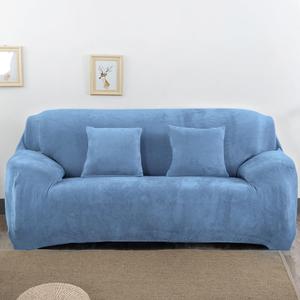 vctops 1-Piece Velvet Plush Stretch Loveseat Sofa Slipcover with Elastic Bottom Soft Fuzzy Fluffy Sofa Covers for 2 Cushion Couch Furniture Protector for Kids, Pet (Grey Blue,Loveseat)