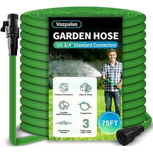 Garden Hose 75ft, Pliable lightweight Water Hose with Triple Layer 3/4" Fittings Ergonomic Grip Indoor & Outdoor Use Gift for Lawn Backyard Collapsible & Car Wash Watering Plants Green