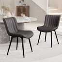 YOUNUOKE Dining Chairs Set of 2 Upholstered Mid Century Modern Kitchen Chair Comfortable Armless Faux Leather Accent Chair with Metal Legs for Guest Waiting Reception Living Room, Dark Brown, Seat: 17.7" X 19.3" X 18.9", Height: 31.1"