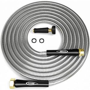 TITAN Garden Hose 25FT - 304 Stainless Steel Metal Water Hose, Flexible, Kink-Free, Lightweight, Durable, Crush Resistant Fittings, Easy to Coil, 500 PSI