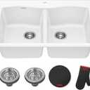 KRAUS Forteza 33-inch Granite Drop In/Undermount 50/50 Double Bowl White Kitchen Sink, KGD-52WHITE