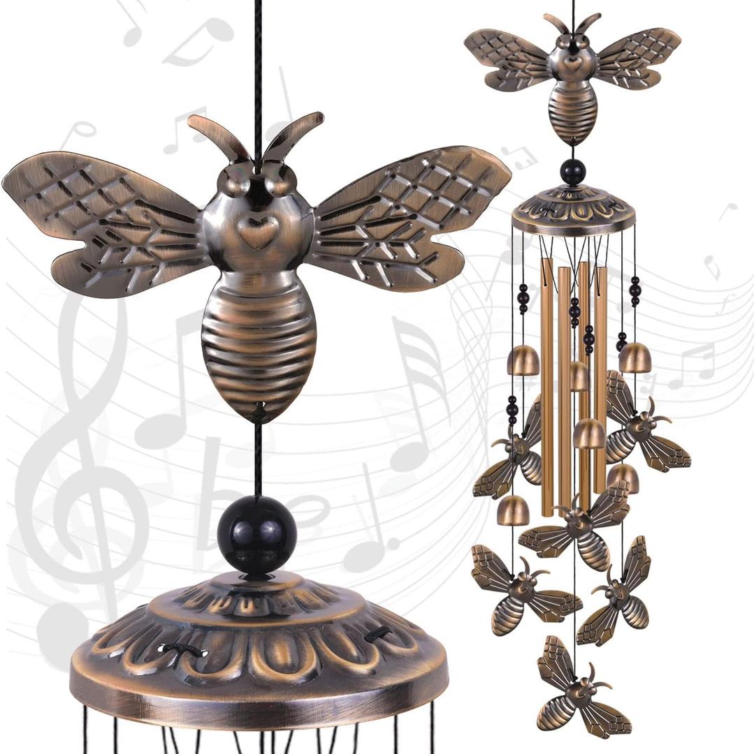Bronze Bee Wind Chimes  Garden, Home & Patio, Balconies, Room, Indoor, Outdoor Decoration, Bee Decor, Outdoor Bees Wind Catcher, Memorial Wind Bells Gifts for Mom & Women