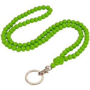LEGENTLISUR Silicone Lanyard Beaded Lanyard Soft Super Rose Flower Silicone Beads Lanyards Teacher Lanyards for ID Badges and Keys Breakaway Gift for Women Nurse Teacher(Green)