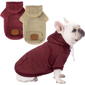 2 Pack Dog Hoodie Sweaters for Small Medium Dogs Warm Dog Clothes for Large Dogs Soft Waffle-Like Laminated Sweatshirt Bulldog (Brown+Wine Red, L (Back: 19",Chest: 28", Neck: 17.5"))