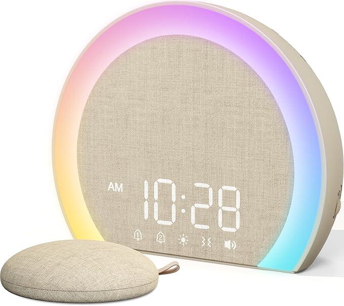 ANJANK Extra Loud Alarm Clock with Wireless Bed Shaker, Vibrating Dual Alarm with Light Wake Up for Heavy Sleepers & Hearing Impaired, 9-Color Night Light, 8 Sounds, 0-100% Dimmer, USB Charger, Latte