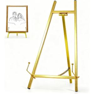 16.5" Metal Easel Stand for Sign  Elegant Table Top Easel for Display, Heavy Duty Tabletop Picture Easel Stand for Wedding Sign, Picture Frame, and Art (Gold)