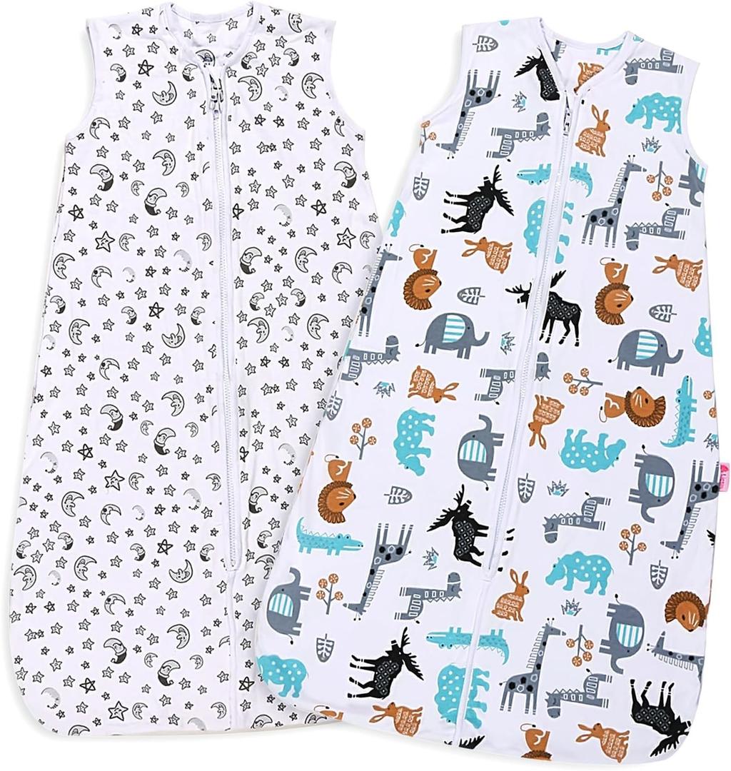 Lictin Baby Sleep Sack 0.5 Tog - 2 Pack Toddler Sleeping Sack 18-36 Months, Summer Baby Sleeping Bag, Sleeveless Baby Wearable Blanket with Adjustable Length and 2-Way Zipper