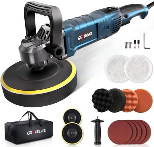 GEVEELIFE Buffer Polisher, 6 Inch/7 Inch 1600W Rotary Car Buffer Polisher Waxer, 7 Variable Speed 1000-3500 RPM, Detachable Handle for Car, Boat Sanding, Polishing, Waxing