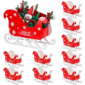 Kathfly 10 Set 15.8'' Large Christmas Sleigh Basket Gifts Bulk DIY Wooden Santa Sled Basket Empty Christmas Sleigh Decor Paper Gift Boxes Wooden Sled Runners Xmas DIY Craft for Holiday Supplies