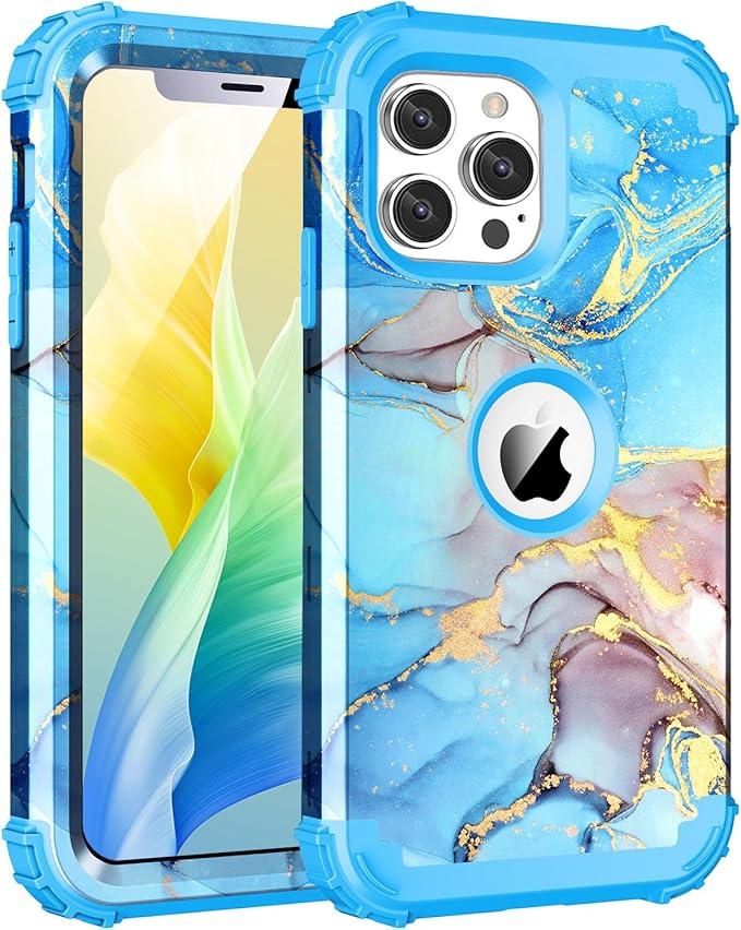 BQQFG for iPhone 12 Pro Case,Three Layer Heavy Duty Shockproof Hybrid Hard Plastic Bumper Soft Silicone Rubber Drop Protective Cover Case for iPhone 12 Pro 6.1",Blue