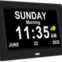 7 Digital Alarm Clock for Elderly Large Display for Seniors Electric Clocks with Date Day of Week 12 Alarms 4 Colors Desk Wall Calendar Clocks for Memory Loss Alzheimer's Dementia Auto DST/Dimmer (Black)