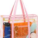 Clear Beach Bag for Women, Large Pool Tote Cruise Vacation Essentials - Zipper Closure, Waterproof, Sandproof (Pink)