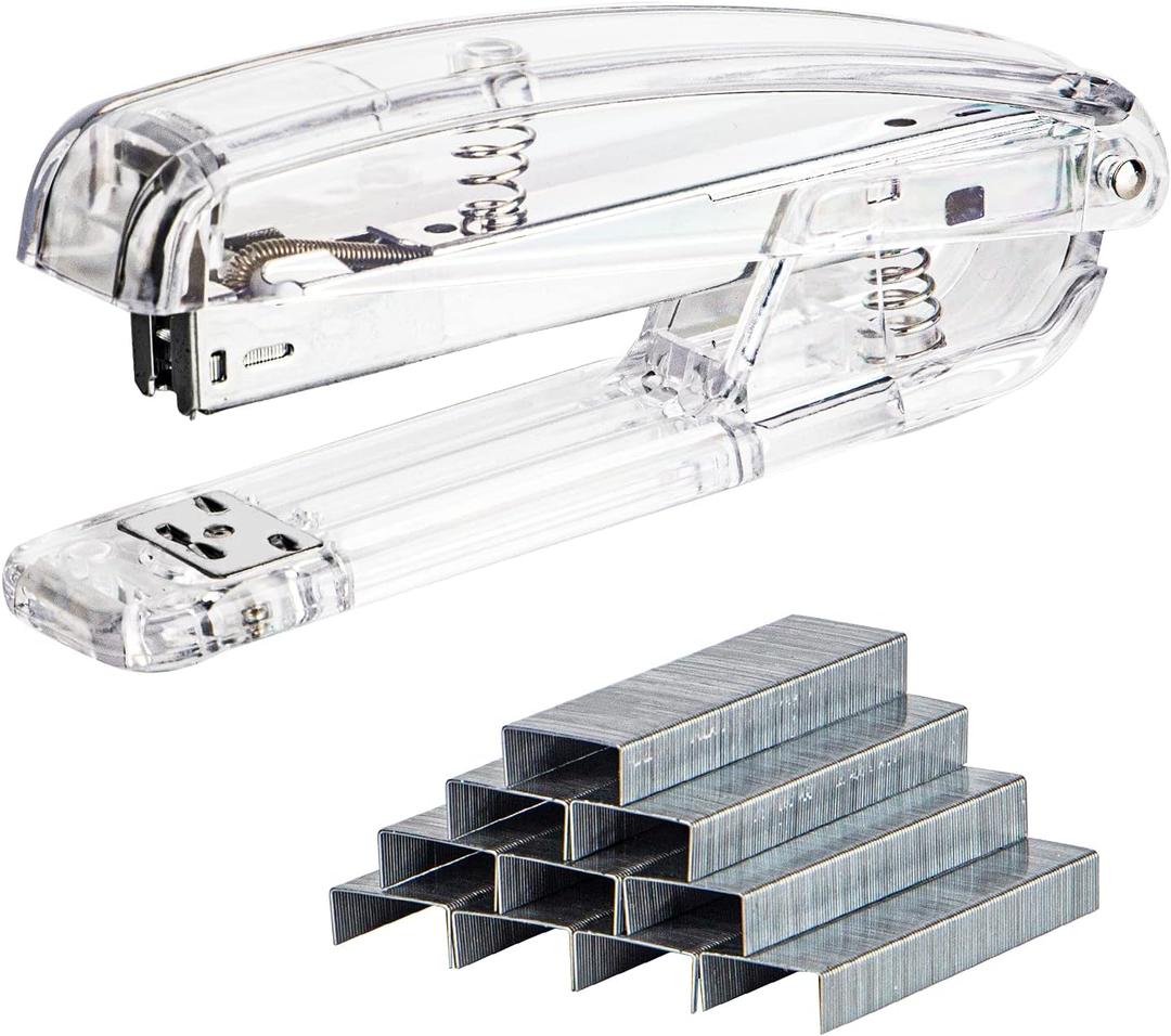 Transparent Acrylic Stapler for Office, Clear Staplers for Desk, Silver Desktop Stapler with 1000 Pcs Standard 1/4" Staples for, Home, School, Business & Classroom Supplies