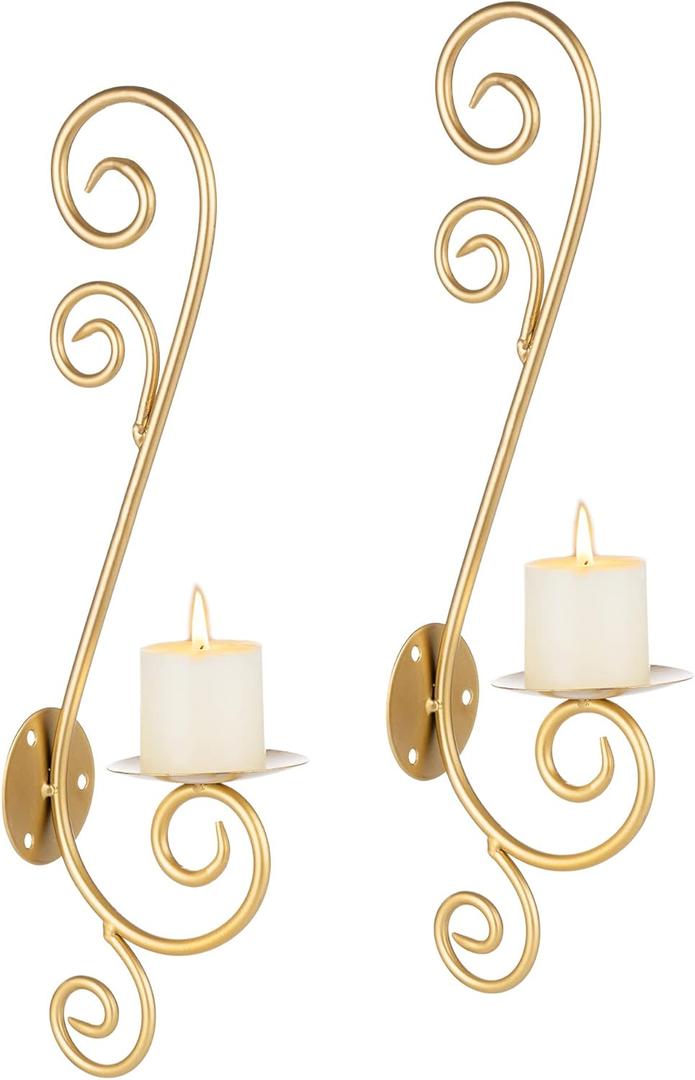 Sziqiqi Wall Candle Holder Decorative Candle Sconces - Wall-Mount Pillar Candles Holders for Living Room, Bathroom, Farmhouse, Wedding - Set of 2 (Large, Gold) Sziqiqi Wall Candle Holder Decorative Candle Sconces - Wall-Mount Pillar Candles Holders for Living Room, Bathroom, Farmhouse, Wedding - Set of 2 (Large, Gold)