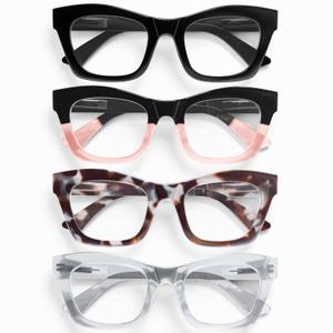 CCVOO +0.5 Stylish Reading Glasses for Women, Eyeglasses, Blue Light Readers for Women, Computer Eye Glasses, Cheaters (Black+black and Pink + Black Leopard + Grey)