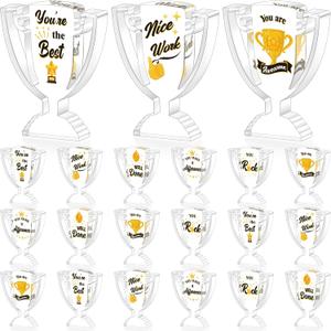 Treela 18 Pcs Employee Appreciation Awards Gifts Bulk Small Acrylic Trophies Mini Thank You Plaque Gifts for Recognition Adults Students Classroom Office Graduation Decoration(Gold,Trophy)
