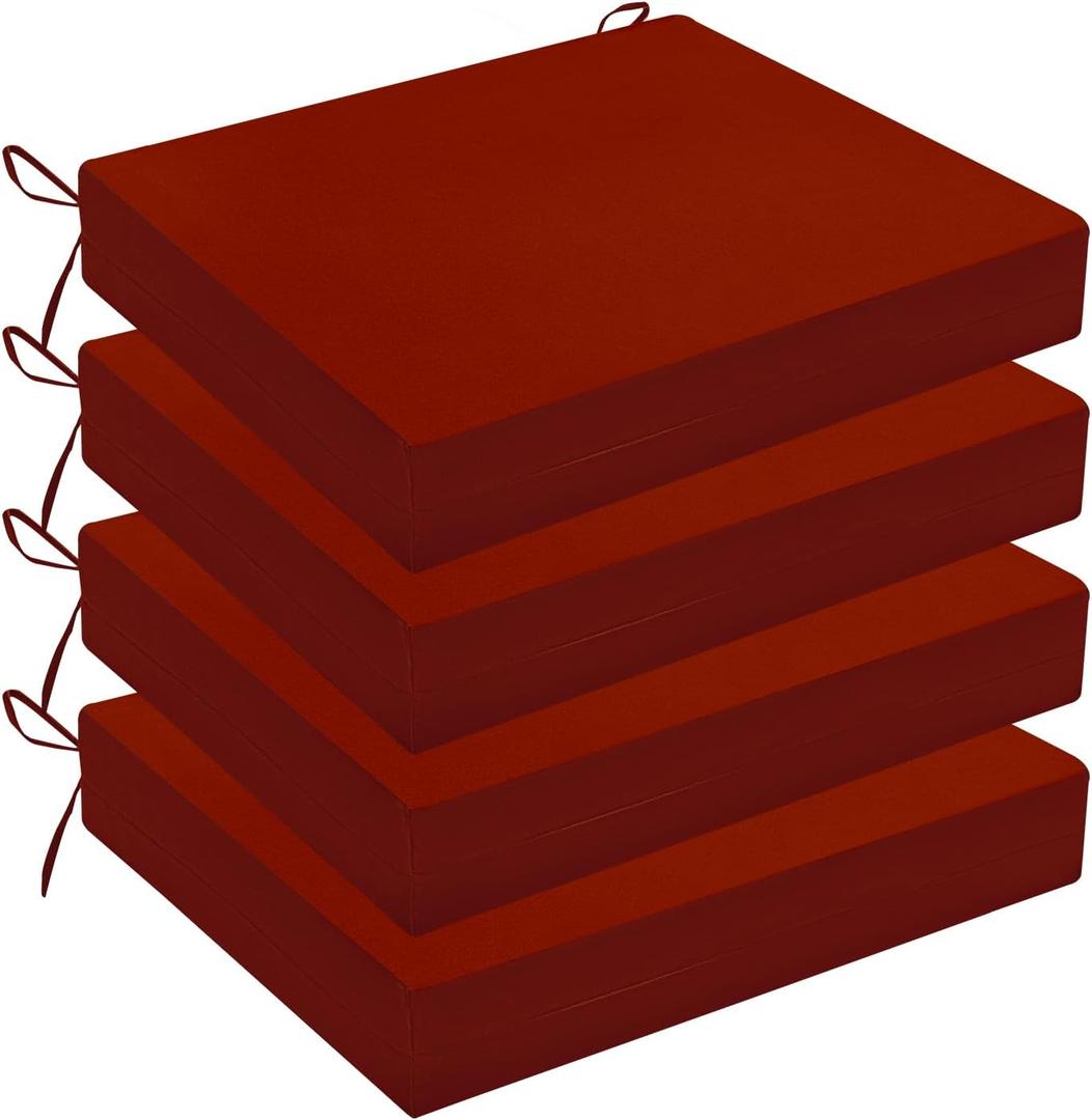 Outdoor Chair Cushions for Patio Furniture - Outdoor Cushions for Chairs - Water Resistant Patio Chair Cushions Set of 4, 18.5"X16"X3", Brick Red