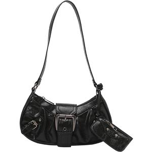 Women's Glossy Y2K Retro Hobo Bags Set PU Leather Underarm Purses Clutch Shoulder Handbags With Coin Wallets Black One Size