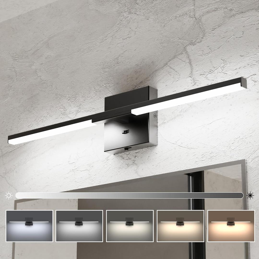 Ensenior Modern Vanity Light, Built-in Dimmer, 24 inch Led Light Fixture Over Mirror, Dimmable 5CCT, Black Bar Light Fixture for Mirror, Bedroom - FCC Certified