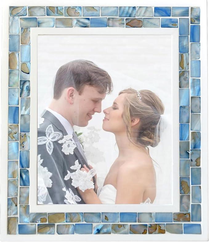 GIFTME 5 Picture Frame 8x10 Mother of Pearl,Tabletop or Wall Hanging Beach 8x10 Photo Frame for Anniversary,Mother's Day,Birthday,Wedding or Christmas(Blue Grey,1pc)