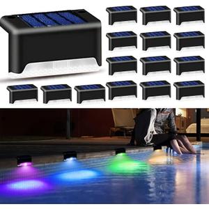 K.E.J. Solar Lights Outdoor Valentine's Day Decorations Color Changing Solar Deck Lights LED Step Light Waterproof Pool Accessories Decor for Stairs Fence Yard Driveway Pathway Yard Backyard Garden