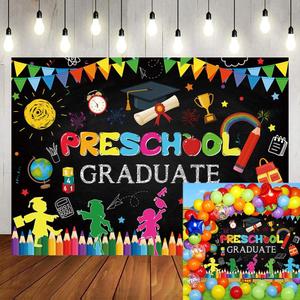 Preschool Graduate Backdrop Kindergarten Graduate Party Background Decorations Pre K Congrat Grad Banner for Kids School Photo Booth Prop (7X5FT)