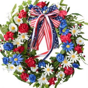 Bibelot 20inch Patriotic American Wreaths for Front Door, 4th of July Independence Day Wreath Red White Blue Wreath for Window Door Decoration
