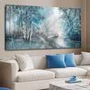 SOUGUAN Forest Wall Art for Living Room Foggy Tree Artwork Sunlight Wall Decor Nature Wall Decorations on Canvas 24"x48" Wall Paintings Ready to Hang (Blue)