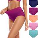 Molasus Women's Cotton Underwear High Waisted Full Coverage Ladies Panties (Regular & Plus Size) Large 5 Pack
