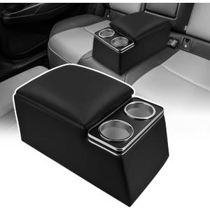 Universal Truck Seat Organizer with Cup Holders, Rear Bench Seat Center Consoles with Armrest Middle Storage Box, Padded Top Lid for Armrest, Black