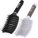 Boar Bristle Hair Brush Set - Dry/Wet Hair Brushes Detangler for Fine, Thick, Curly Hair - Curved and Vented Hair Brush for Women, Men or Kids (Black & White)