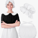 Newcotte 2 Pieces Women Colonial Costume Accessory Set Include White Mob Cap Bonnet Cotton Half Apron for Maid Girl Cosplay M