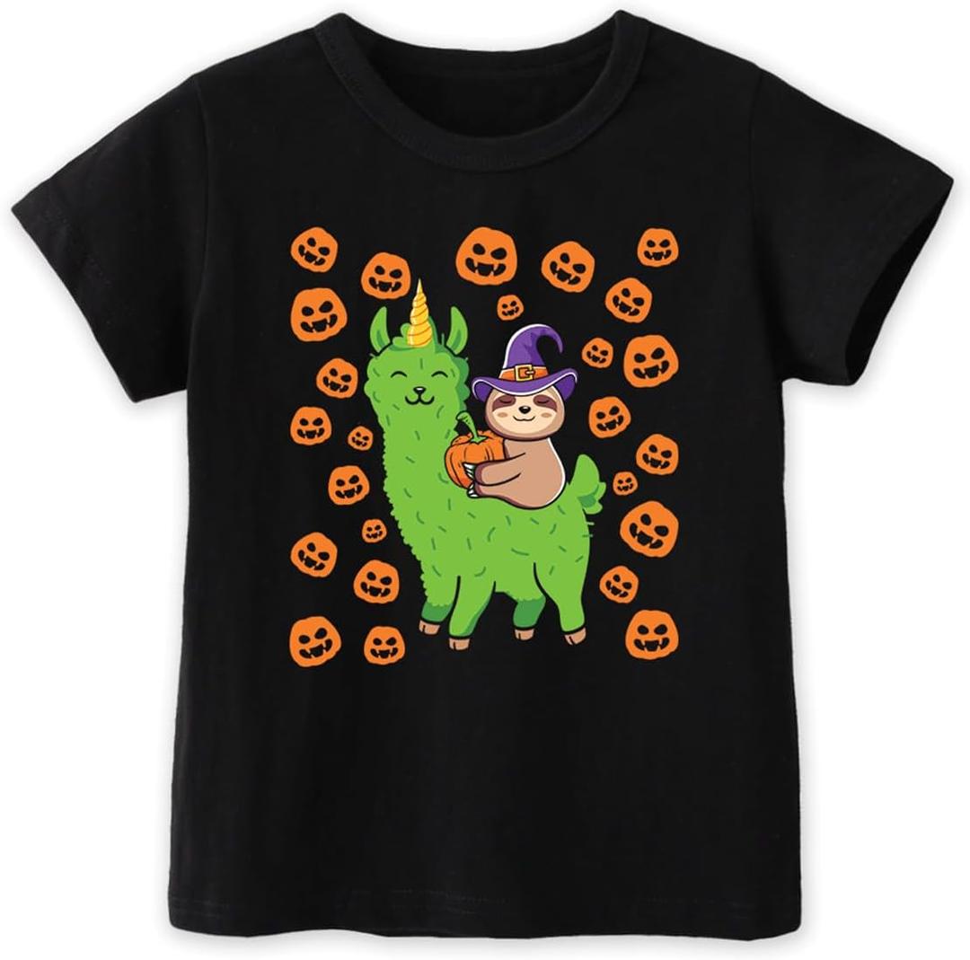 Halloween Shirts for Kids Toddler Boys Girls Pumpkin Shirts Ghost T-Shirts Clothes Short Sleeve Cotton Tee 2-8T (Black)