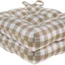 ACHIM Buffalo Check Tufted Chair Seat Cushions, 2-Pack, Taupe - 16" x 15" x 3" - Comfortable Seat Cover Pad with Stain Repellent Fabric & Ties to Indoor & Ourdoor Chair Styles Home Decor