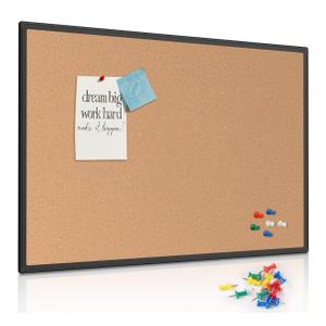 Cork Board Bulletin Board 46" x 32", Black Aluminium Framed 4x3 Corkboard, Office Board for Wall Cork, Large Wall Mounted Notice Pin Board with 18 Push Pins for School, Home & Office, 46" X 32