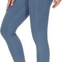 THE GYM PEOPLE Thick High Waist Yoga Pants with Pockets, Tummy Control Workout Running Yoga Leggings for Women (Large, Grey Blue)