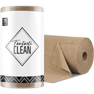 Fantasticlean Microfiber Cleaning Cloth Roll -75 Pack, Tear Away Microfiber Towels, 12" x 12", Reusable, Washable, Scratch Free, Ultra Absorbent for All-Around Cleaning Supplies (TAN)