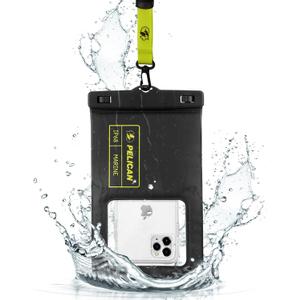 Pelican Marine - IP68 Waterproof Phone Pouch (XL Size) Floating Waterproof Phone Case - Beach Cruise Ship Travel Essentials - Works with All Phones - Detachable Lanyard - Black/Hi-Vis Yellow (Black/Neon - 1 Pack - XL)