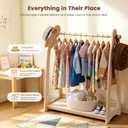 Kids Dress Up Rack for Girls Boys and Toddlers Ages 2-6, Natural Wood Kids Clothing Rack with Shelf, Side Hooks, Costume Rack and Dress Up Storage Organizer for Bedroom Playroom Nursery