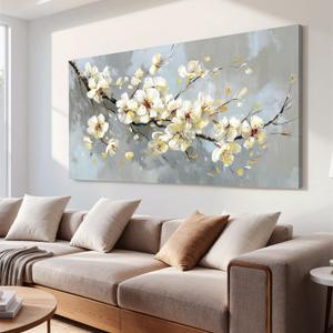 YISXINOAG Beige Flower Floral Wall Art Modern Painting Canvas Print 29"X58"