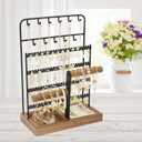 Jewelry Holder Organizer Stand 4-Tier Necklace Stand Earring Holder with Wooden Tray, Jewelry Rack for Bracelets Watches and Rings Display Stand, Gifts for Women & Girls-Black