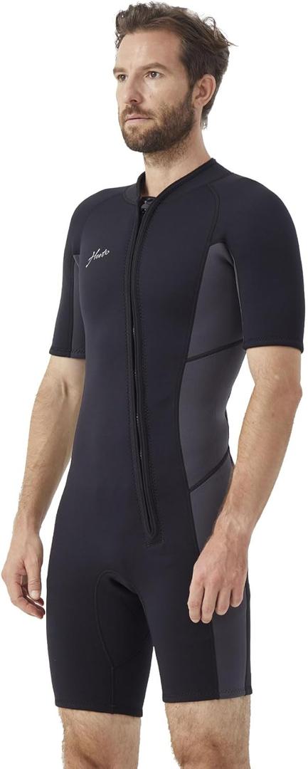 Hevto Wetsuits Men 3/2mm Neoprene Front Zip Shorty Full Wet Suit in Cold Water for Swimming Surfing Diving Keep Warm (Large)
