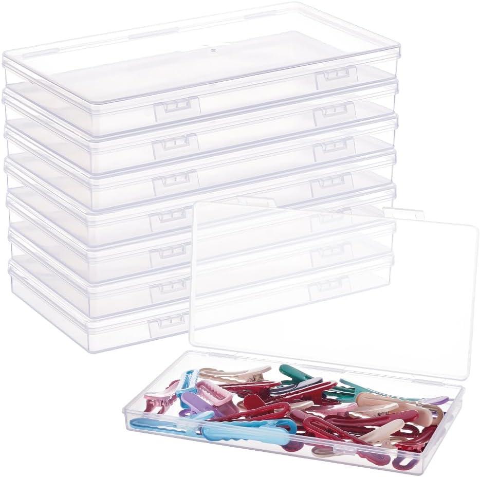 BENECREAT 8 Pack 6.5x3.5x0.6 Inch Rectangle Clear Plastic Storage Box with Double Hinged Lids for Photo, Pencil, Craft Tools, and Other Small Accessories
