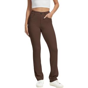 VIMPEP Womens Stretchy Yoga Dress Pants High Rise Straight Leg with Pockets Casual Petite/Regular 1202 (Medium, Dark Brown)