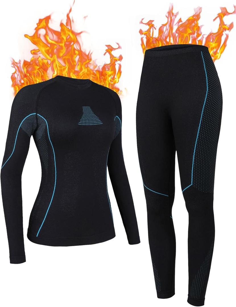 ATTRACO Long Thermal Underwear for Women Stretch Long Johns Women Ski Base Layer Cold Weather Blue XL