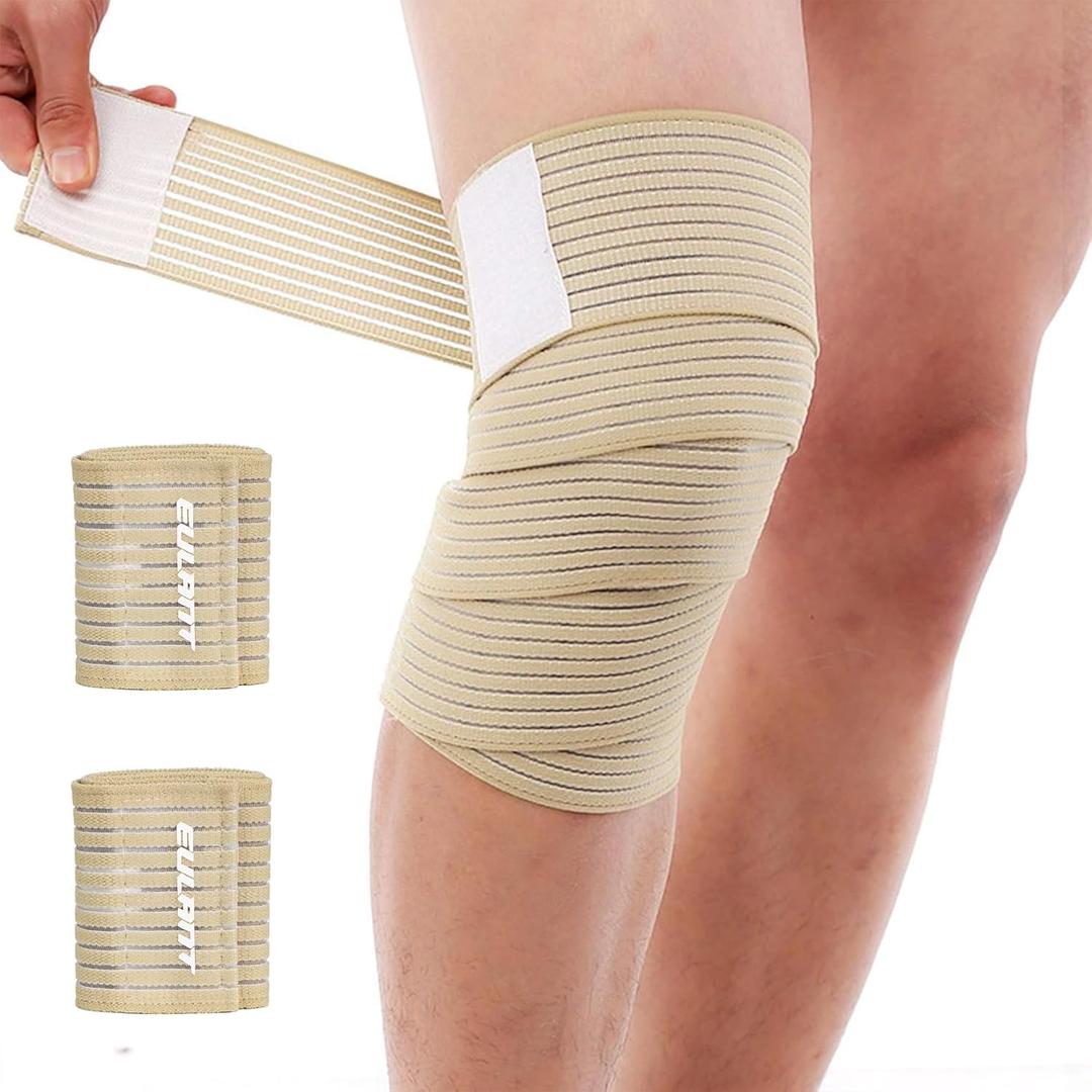 Elastic Knee Support Bandage, Knee Compression Strap, Ankle Support Brace/Adjustable Calf CompressionStrap/Knee Elbow Wrist Bands for Men and Women (Beige,180cm)