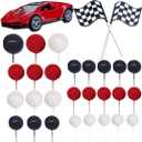 30PCS Race Car Cake Toppers Checkered Flag Race Car Birthday Decoration with Red Black White Balls Race Car Checkered Flag for Race Car Themed Birthday Party(Red)