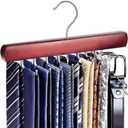 Tie Rack Hanger for Closet, Wooden Tie Hangers for Men with 18 Folding Hooks, Space Saving Tie Holder Neck Tie Organizer for Men Ties, Belts, Bras, Scarves, Tank Tops (Mahogany)